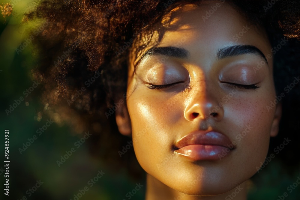 Tranquil close up portrait capturing meditation in serene natural outdoor environment Tranquil close up portrait capturing meditation in serene natural outdoor environment