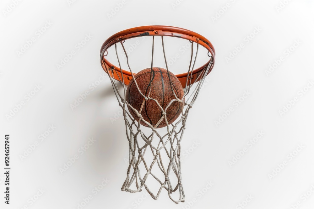 A basketball goes through the net of a basketball hoop A basketball goes through the net of a basketball hoop