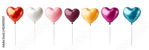 Set of various beautiful heart shaped balloons in different colours isolated on white background