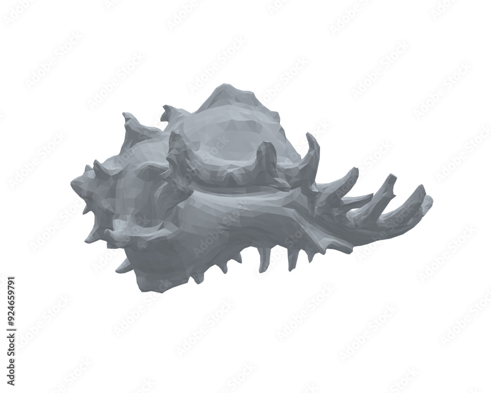 Polygonal model spiral conch sea shell, sketch style vector illustration isolated on white background. Contour drawing of saltwater conch, sea snail shell. 3D Polygonal model spiral conch sea shell, sketch style vector illustration isolated on white background. Contour drawing of saltwater conch, sea snail shell. 3D