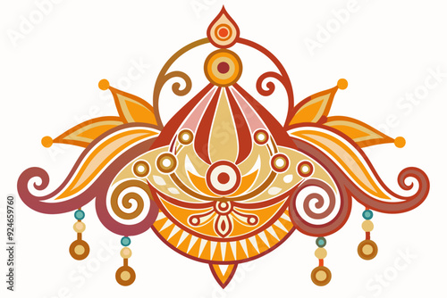 Abstract Floral Design with Swirls and Beads
