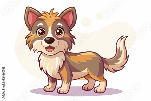 Cartoon illustration of a friendly brown and white dog