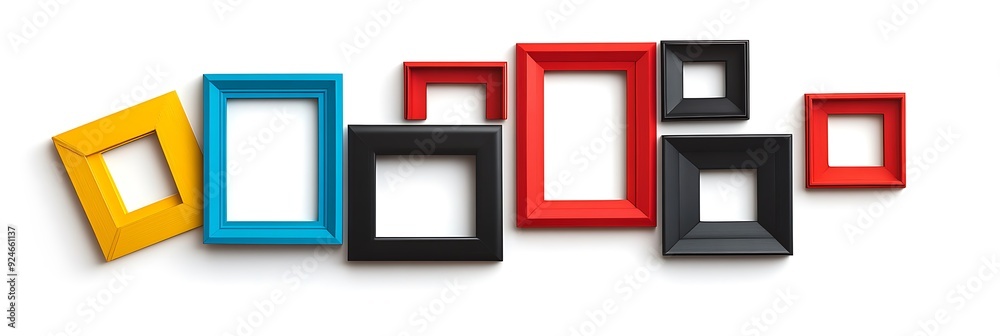 Set of modern decorative bright multi colour picture frames isolated on white background Set of modern decorative bright multi colour picture frames isolated on white background