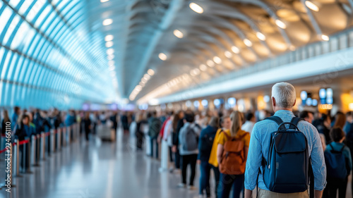 Wallpaper Mural A crowded airport terminal with passengers lined up at airline counters trying to rebook their canceled flights  Torontodigital.ca