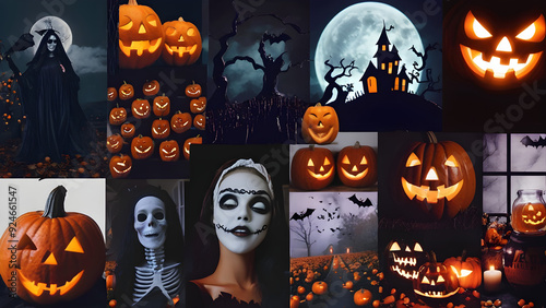 Halloween day aesthetic, Halloween concept background, Halloween collage wallpaper, ai generated photo