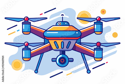Cartoon Illustration of a Modern Drone with Four Propellers