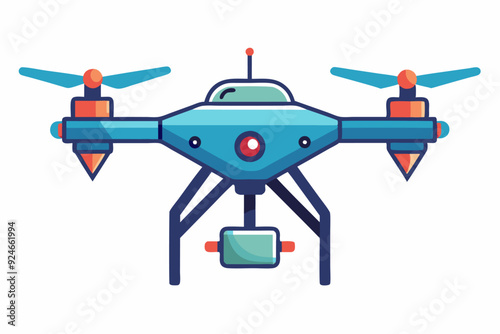 Blue and Red Drone with Four Propellers and Camera
