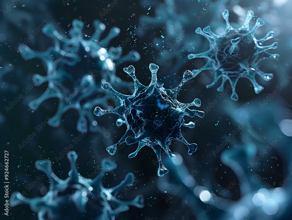 Conceptual background depicting a virus or microbe. Neural network AI generated art Conceptual background depicting a virus or microbe. Neural network AI generated art