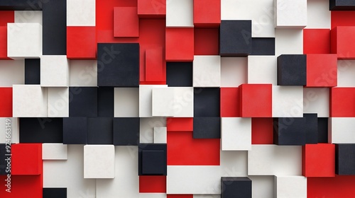 Background, geometric shapes, black and white and red, abstract various shapes.