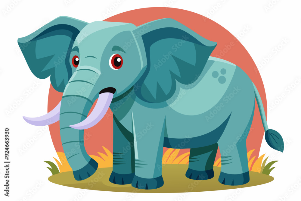 Cartoon Elephant with Big Ears Standing in Grass Cartoon Elephant with Big Ears Standing in Grass