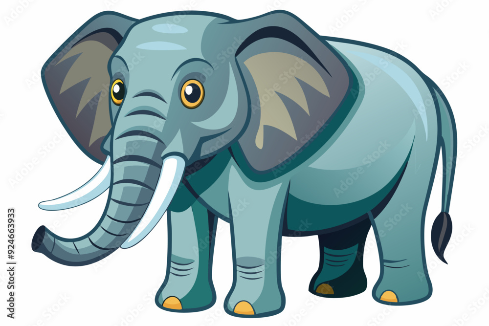 Cartoon Illustration of a Grey Elephant with Large Ears and Tusks Cartoon Illustration of a Grey Elephant with Large Ears and Tusks