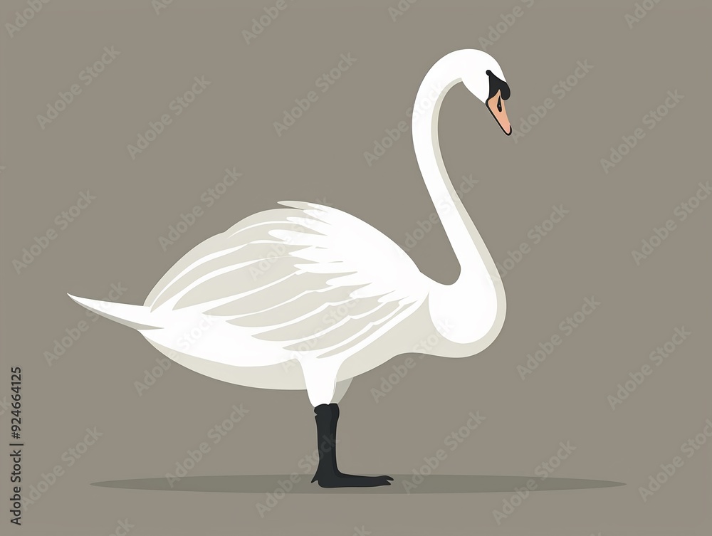 Fototapeta premium Elegant swan standing gracefully clipart, flat art, simple cartoon 2D emblem