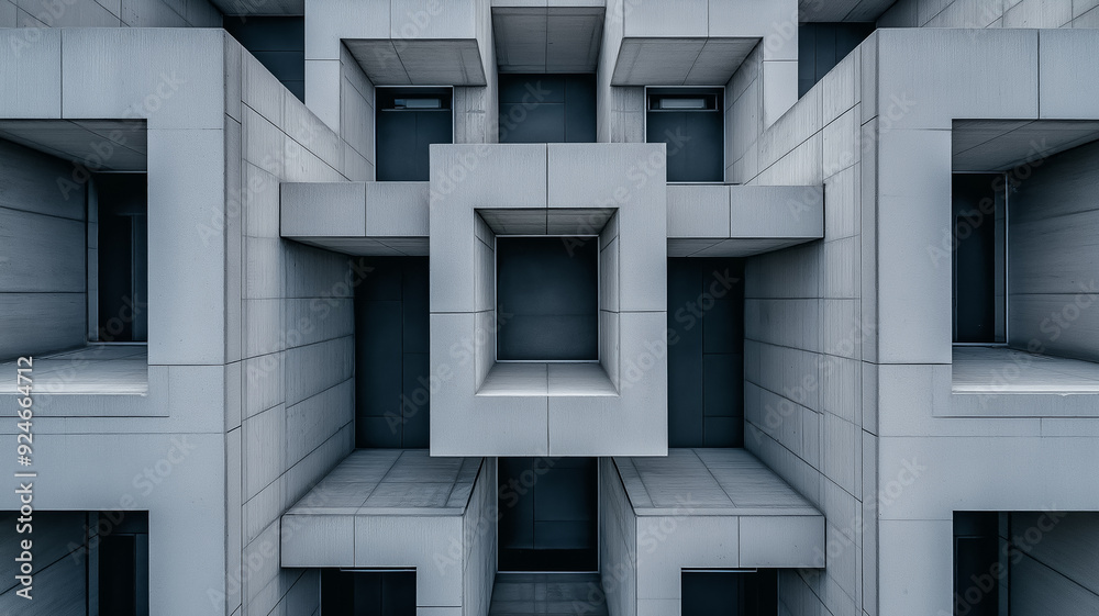 An overhead shot of a brutalist building complex the intricate pattern of concrete blocks and walkways creating a labyrinthine effect An overhead shot of a brutalist building complex the intricate pattern of concrete blocks and walkways creating a labyrinthine effect