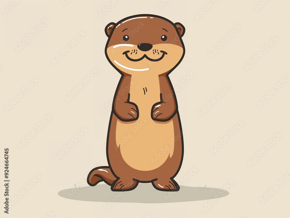 Obraz premium Playful otter standing upright clipart, flat art, simple cartoon 2D emblem