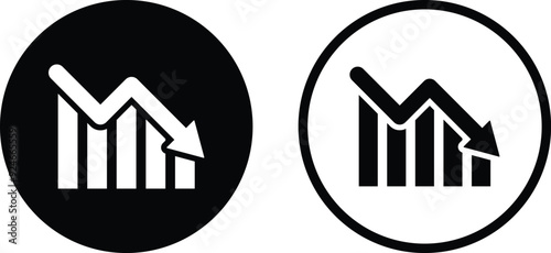 Loss graph icon set in two styles .  Downward trend icon . Business decline graph icon vector