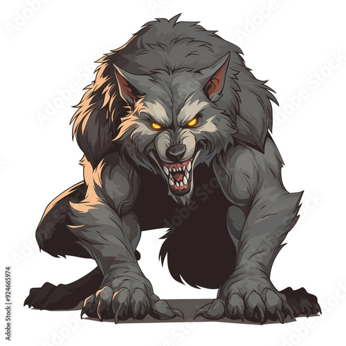 a 2d cartoon clipart drawing of a werewolf on an isolated transparent background