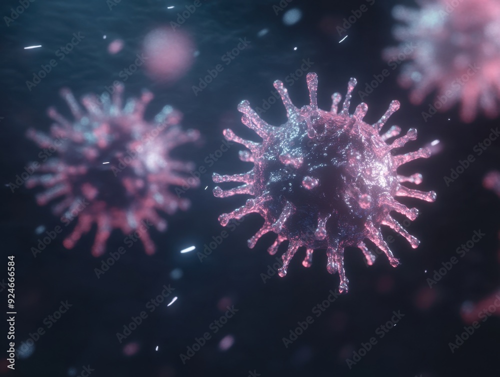 Obraz premium A close up of a virus with a red and blue color scheme