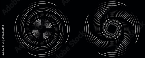 Black abstract background with spiral shapes. Technology futuristic template. Vector illustration.