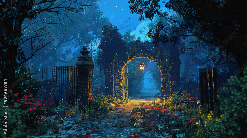 Christian religious background in colorful pixel-art style.