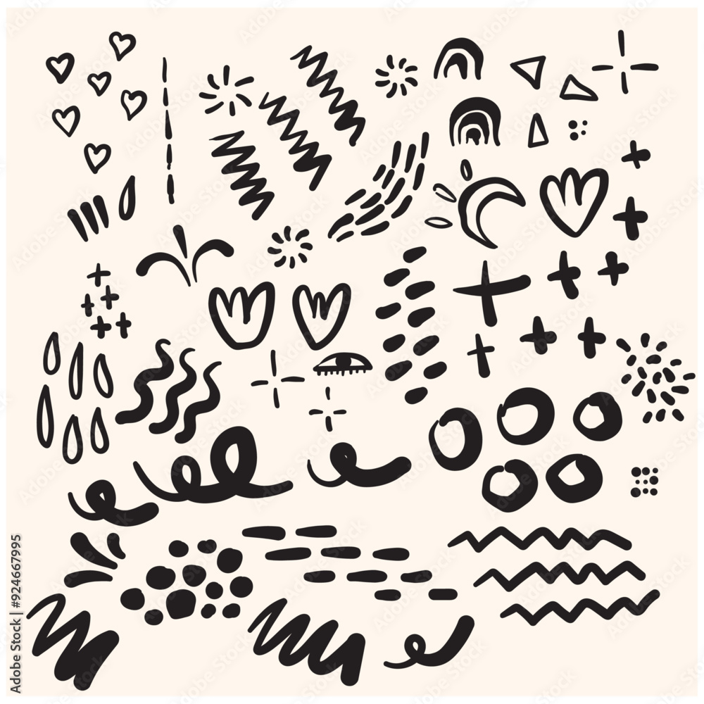 Hand drawn doodles, sketch drawing scribbles, various shapes elements set With illustration style doodle and line art Hand drawn doodles, sketch drawing scribbles, various shapes elements set With illustration style doodle and line art