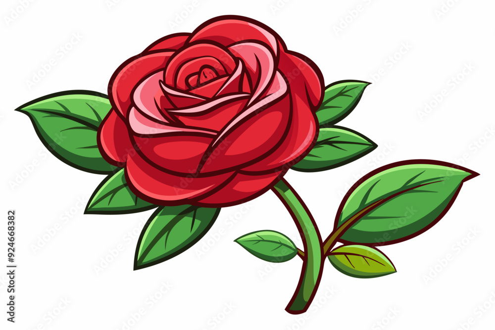 A Single Red Rose with Green Leaves and Stem A Single Red Rose with Green Leaves and Stem