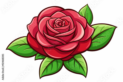 A Red Rose with Green Leaves