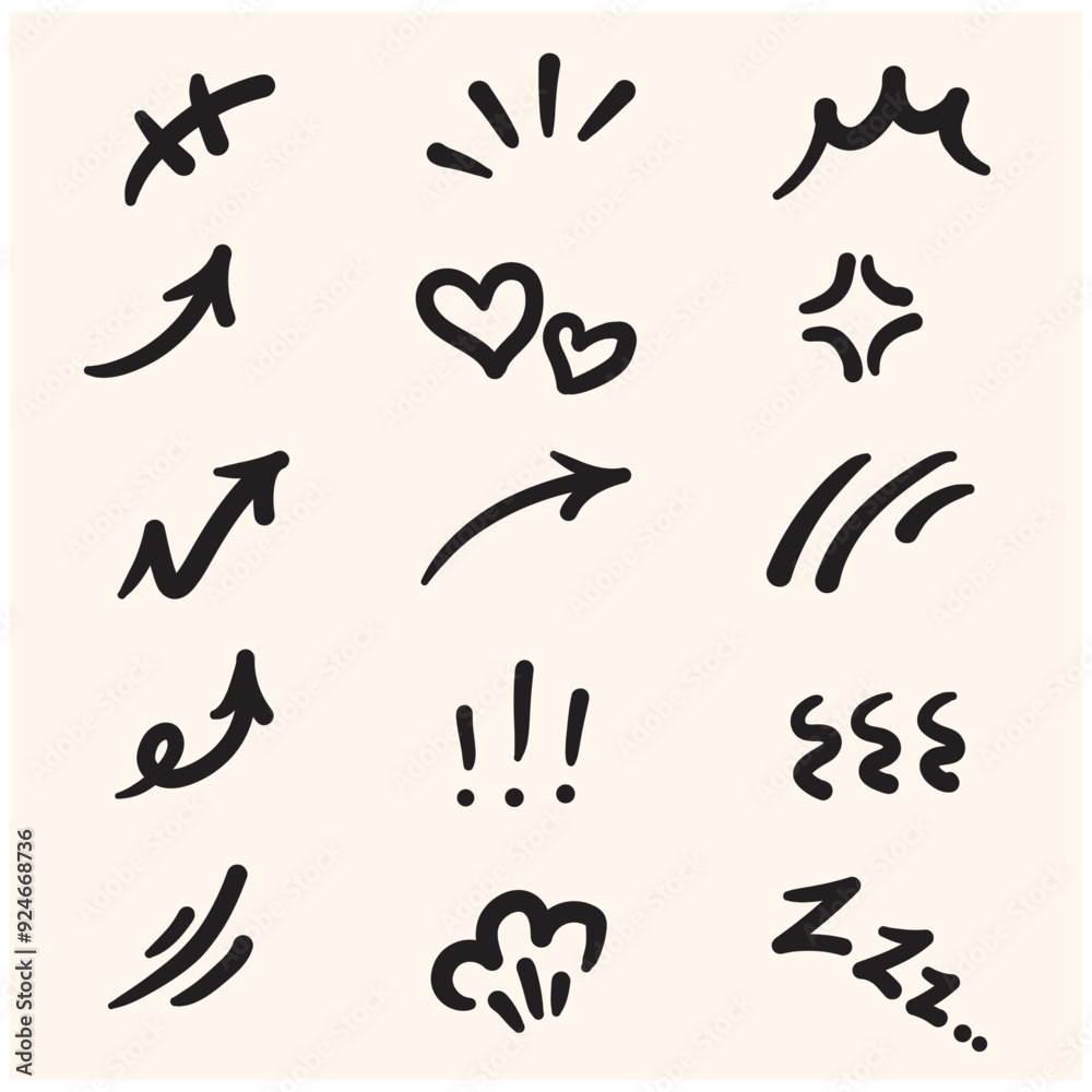 Line movement effect element With illustration style doodle and line art