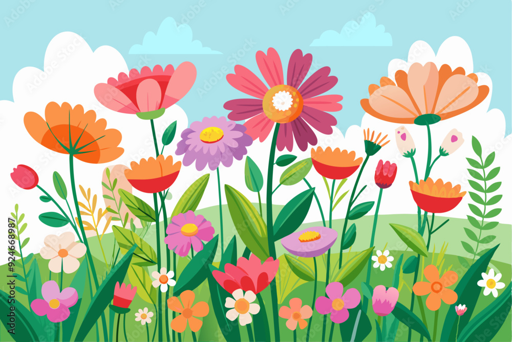 Fototapeta premium A Vibrant Garden Filled with Colorful Flowers and Lush Greenery
