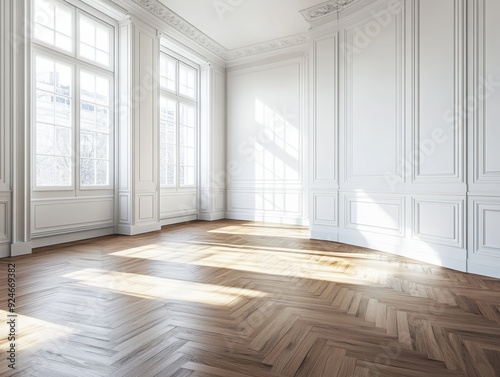 Wallpaper Mural A large room with white walls and wooden floors Torontodigital.ca