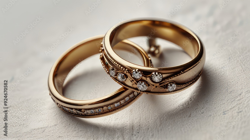 painting of retro wedding diamond rings on a white background