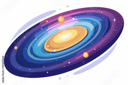 A Colorful Illustration of a Spiral Galaxy with Stars and Planets