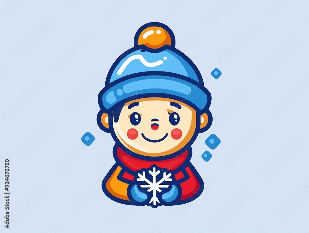 Kid with a snowflake, winter wonderland theme, frosty magic, logo, art, emblem, simple cartoon 2D Kid with a snowflake, winter wonderland theme, frosty magic, logo, art, emblem, simple cartoon 2D