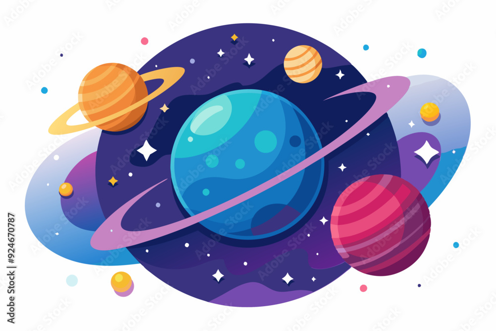 Naklejka premium A Colorful Illustration of Planets and Stars in Space