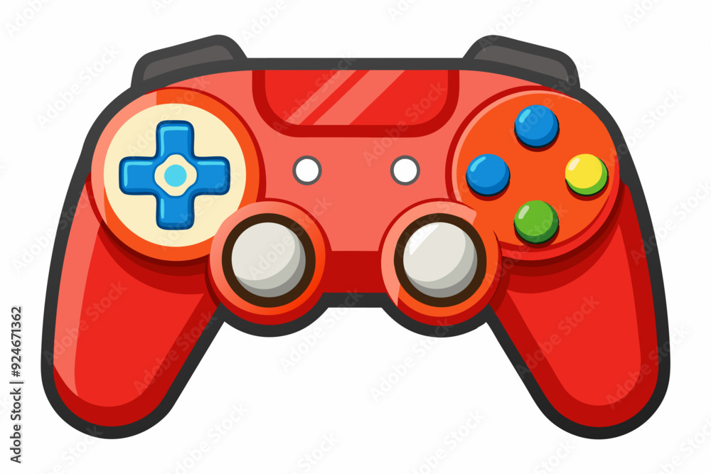 Red Video Game Controller with Colorful Buttons Red Video Game Controller with Colorful Buttons