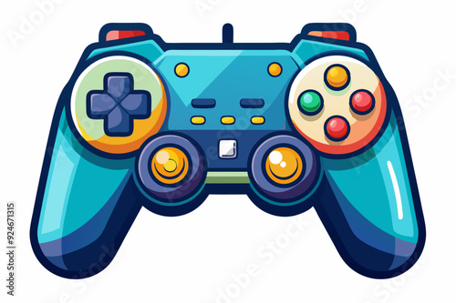 Cartoon Illustration of a Blue Video Game Controller