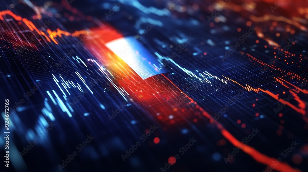 A French flag embedded in a glowing digital display of stock market data symbolizing the economy of France, investment, trade, and global markets. A French flag embedded in a glowing digital display of stock market data symbolizing the economy of France, investment, trade, and global markets.