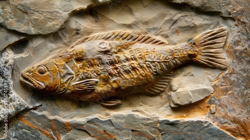 Preserved fish impression in rock photo