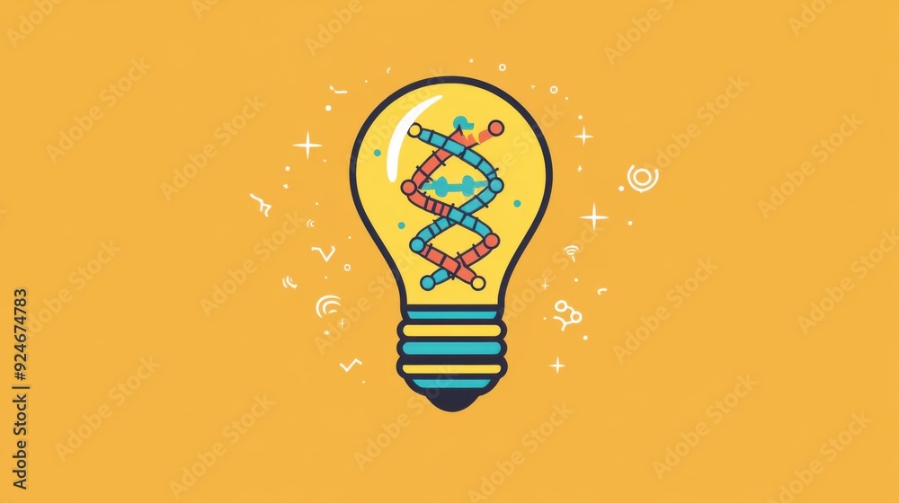 Illuminating Ideas: Light Bulb with DNA Strand - Conceptual Genetic Growth, Flat Design Illustration Illuminating Ideas: Light Bulb with DNA Strand - Conceptual Genetic Growth, Flat Design Illustration