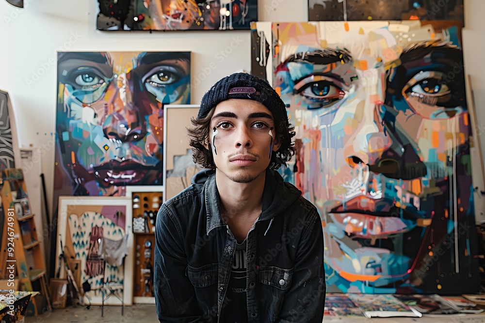 Intimate Portrait of Non-Binary Artist Surrounded by Creative Works. Intimate Portrait of Non-Binary Artist Surrounded by Creative Works.