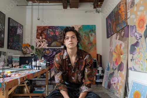 Intimate Portrait of Non-Binary Artist in Studio Exploring Identity photo