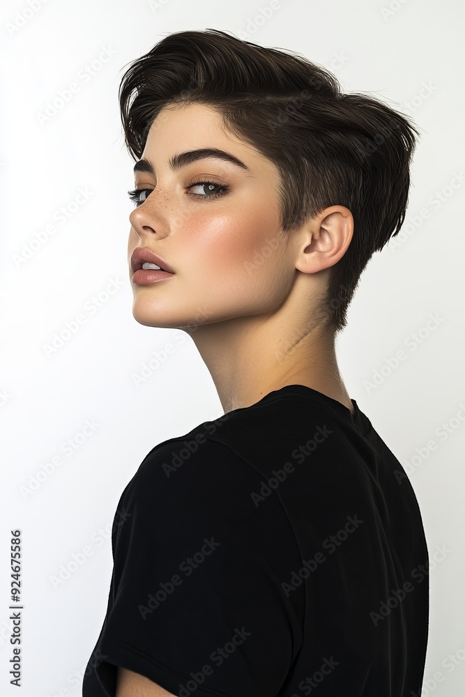 Isolated on a transparent background is a smiling pretty woman with short black hair Isolated on a transparent background is a smiling pretty woman with short black hair