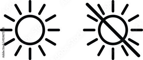 Sun and no sun icon set isolated on white background . Vector illustration