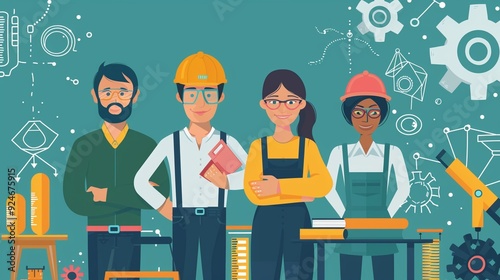 Career and technical education clipart, vocational training, flat art, simple cartoon 2D emblem