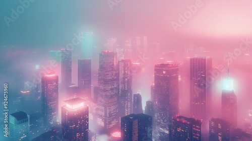 Cityscape with Neon Glow, Vaporwave Twilight.