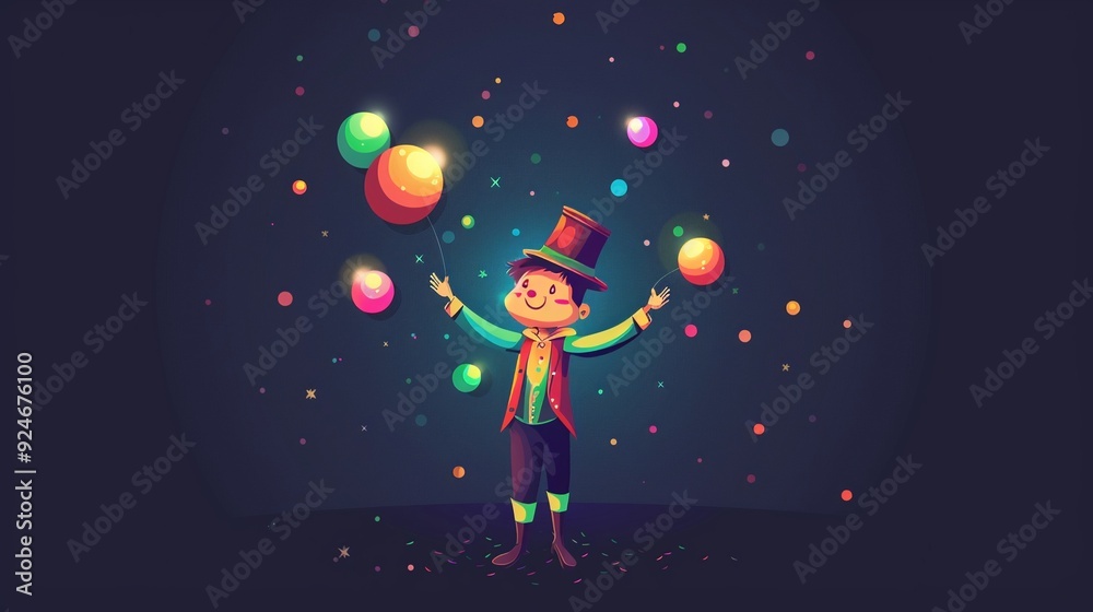 Child as a circus performer, juggling colorful balls, talent show ...