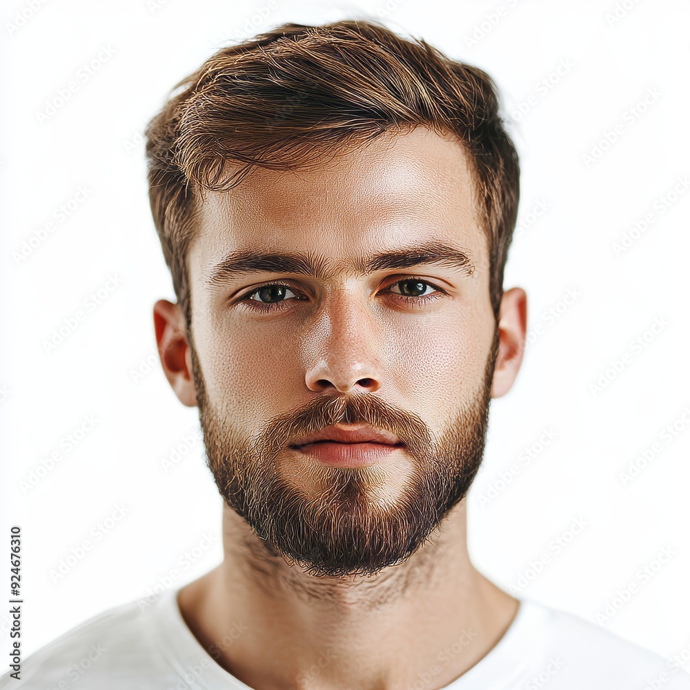 Fototapeta premium A smiling, handsome young man isolated on a transparent background wearing a happy expression