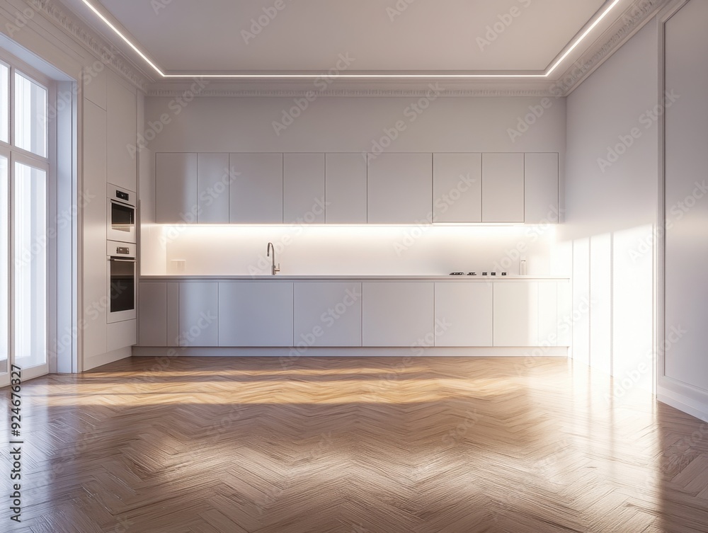 A kitchen with white cabinets and a countertop A kitchen with white cabinets and a countertop