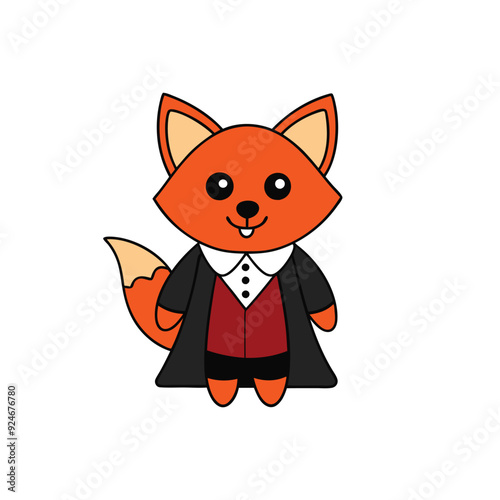 Colorful Halloween Fox as Vampire Illustration - Black and White Vector Art.