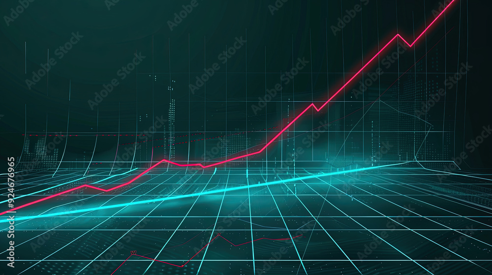 A grow chart with neon red line. A grow chart with neon red line.