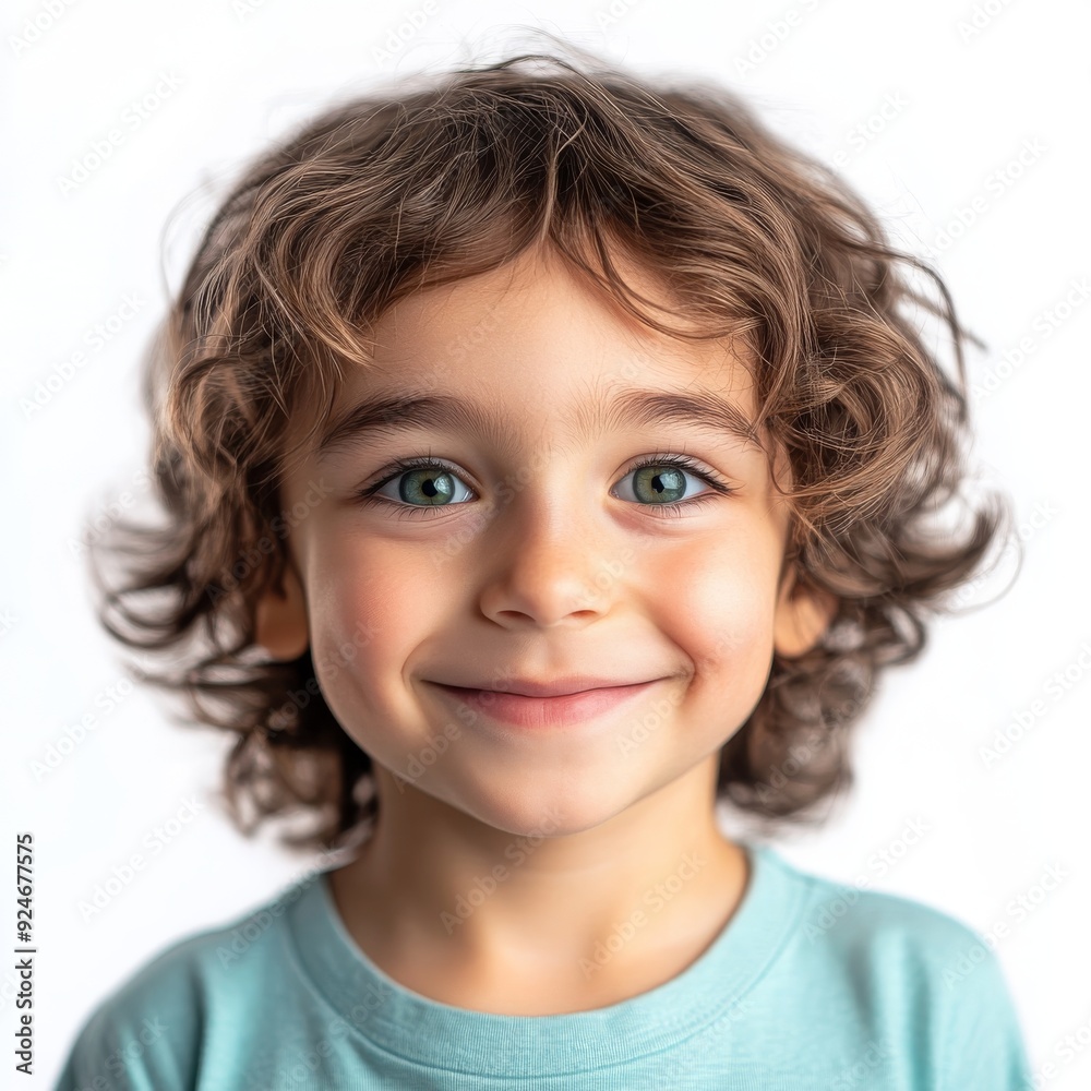 An isolated background shows a happy kid smiling and laughing, looking up. An isolated background shows a happy kid smiling and laughing, looking up.